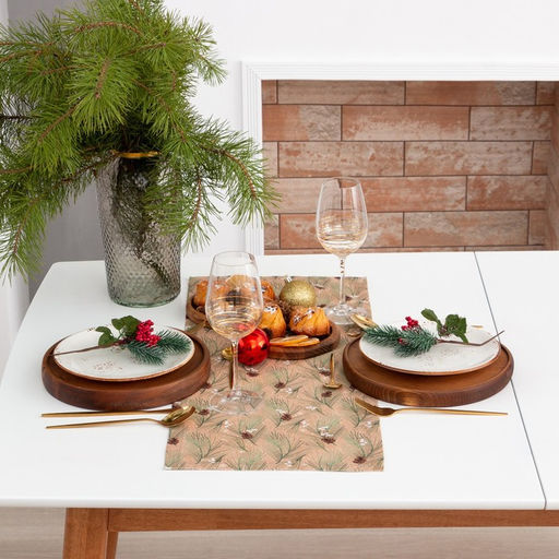 Дорожка на стол новогодняя Этель Spruce branches 30?70 см, 100% хлопок, саржа 190 г/м?, бежевая