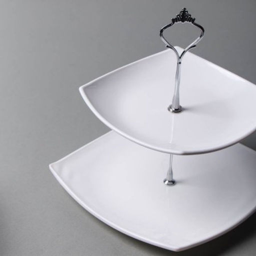 Ваза для фруктов 2-х ярусная квадратная белая / DPG-2/FJP85/110(WHITE) уп12 остр - Галеонтрейд фото 2