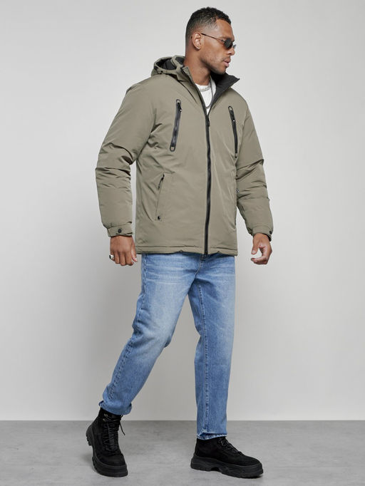 Куртка спортивная мужская зимняя с капюшоном серого цвета 8360Sr - Wonderrman фото 4