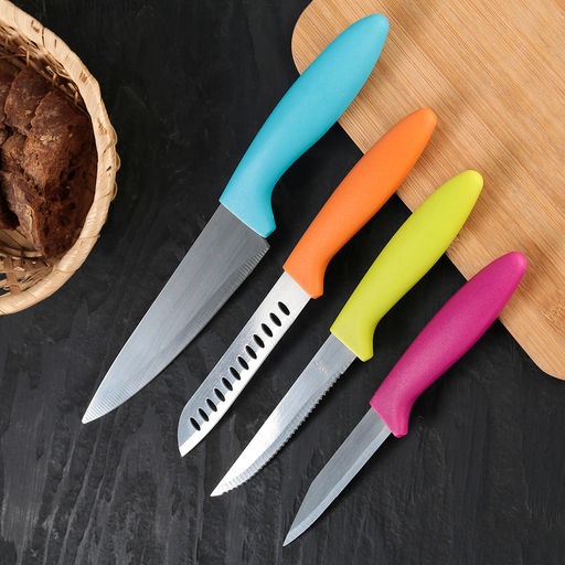 Набор кухонных ножей, лезвие: 15 см, 11,5 см, 11 см, 8 см, на подставке, цвет МИКС - Simaland фото 2