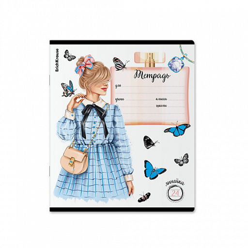 Цена за 10 шт. Тетрадь школьная ученическая ErichKrause Fashion Girl, 24 листа, линейка, выборочный УФ-лак с глиттером (в плёнке по 10 шт.)_MIX-PACK фото 5