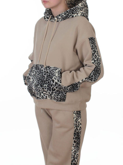 008 BEIGE/LEOPARD Костюм спортивный зимний женский (95% хлопок, 5% полиэстер)