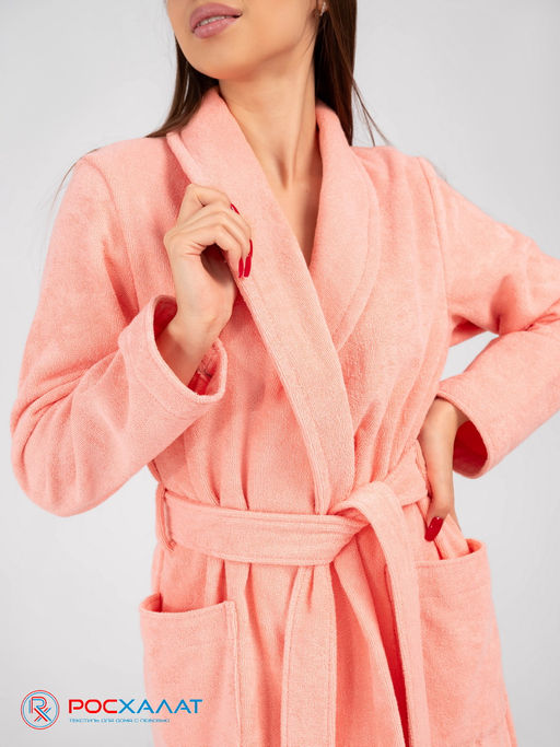 Женский махровый халат с шалькой светло-коралловый МЗ-02 (6)