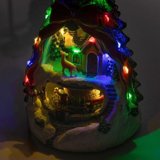 Светодиодная фигура «Поезд и оленёнок» 26×14×14 см, полистоун, от батареек АААх3, свечение мульти