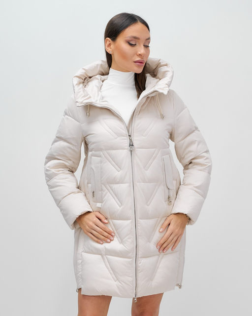 Куртка зимняя женская классическая с капюшоном бежевого цвета 7671B - Visdeer фото 3