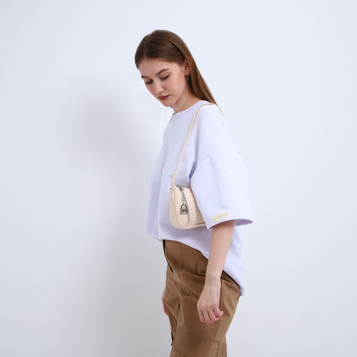 Сумка багет из текстиля, Nazamok, 23*13*5 см, бежевый цвет  фото 3