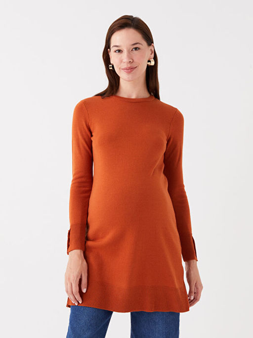 Bisiklet Yaka D?z Uzun Kollu Hamile Triko Tunik