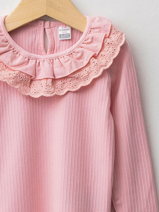 Bisiklet Yaka Uzun Kol Kendinden Desenli K?z Bebek Ti??rt - Waikiki фото 3