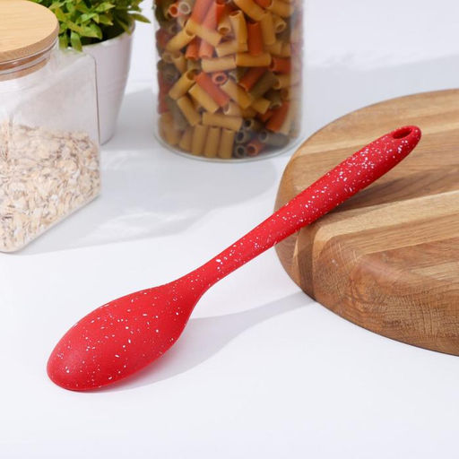 Ложка силиконовая гарнирная Доляна Гранат, 28,5 см, цвет красный  фото 2