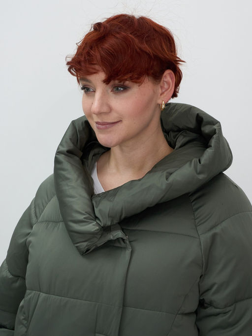 Куртка зимняя женская с капюшоном модная цвета хаки 7651Kh - Visdeer фото 8