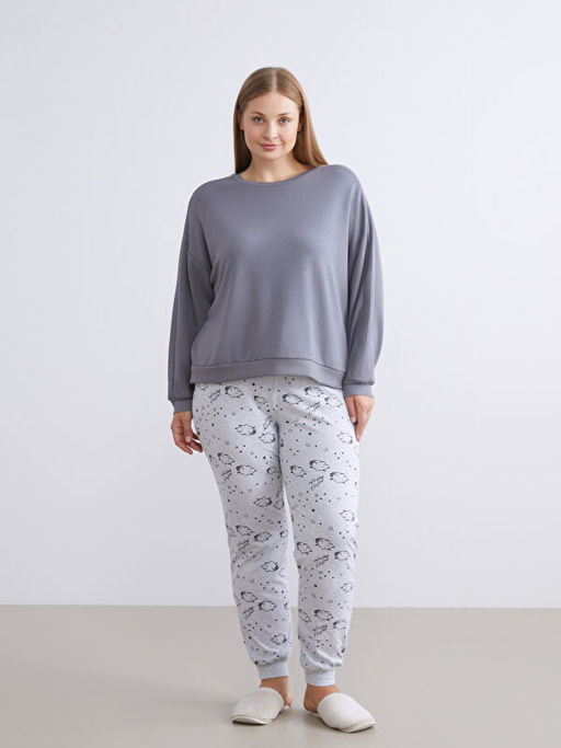 Beli Lastikli Bask?l? Kad?n Jogger Pijama Alt?