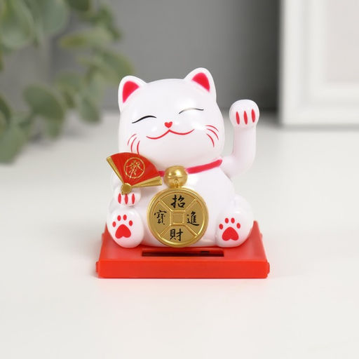 Маятник настольный антистресс «Белый Манэки-нэко с веером и монеткой», пластик, 5×5×5 см