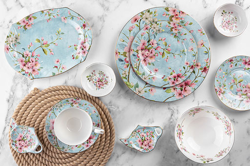 Набор тарелок 2 пр. 26*26*2 см Яблоневый цвет на голубом NEW BONE CHINA - Elan gallery фото 5