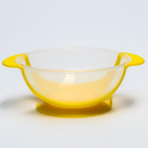 Набор для кормления, 3 предмета: миска 350 мл на присоске, крышка, термоложка, цвет жёлтый - Крошка я фото 3