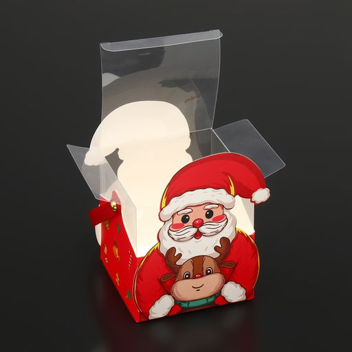 Цена за 10 шт. Складная коробка PVC с ручками, подарочная новогодняя, Санта и подарки, 9?9?9.5 см - UPAK LAND фото 4