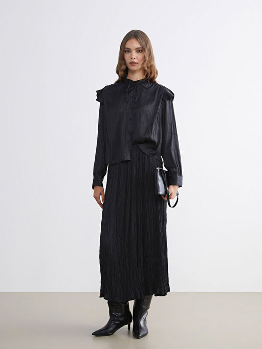 Ba?lamal? Yaka Saten F?rf?rl? Bluz