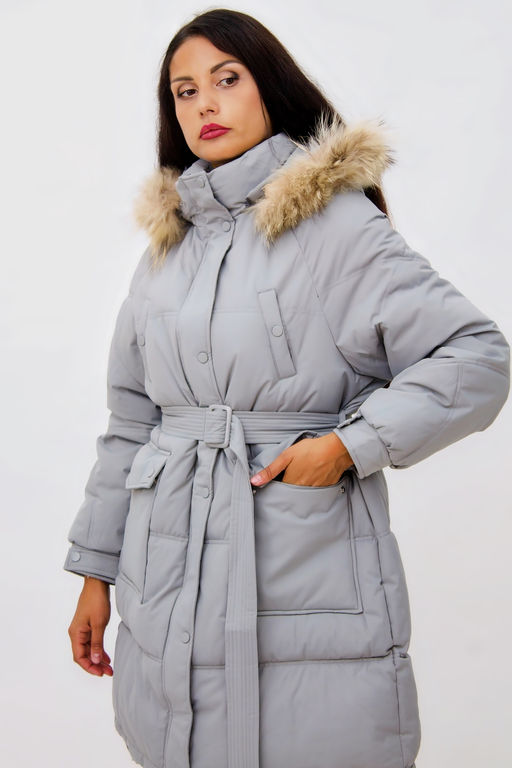 Зимняя куртка на поясе с натуральным мехом арт. 23226