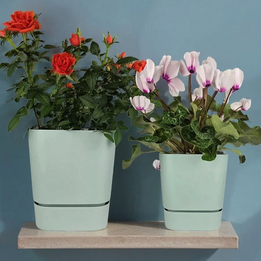 Горшок для цветов пластмассовый "Квадрат-Гранд," 2,7л, 15х15х15см, с поддоном, мятный (Россия)