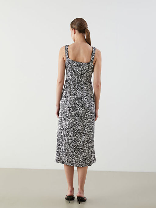 Kare Yaka ?i?ekli Elbise