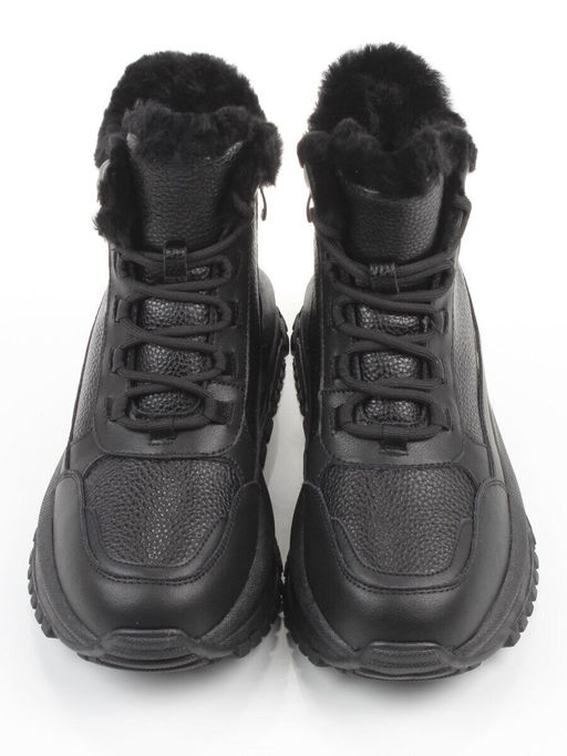04-WG044-1M BLACK Кроссовки зимние женские (натуральная кожа, 100% шерсть)
