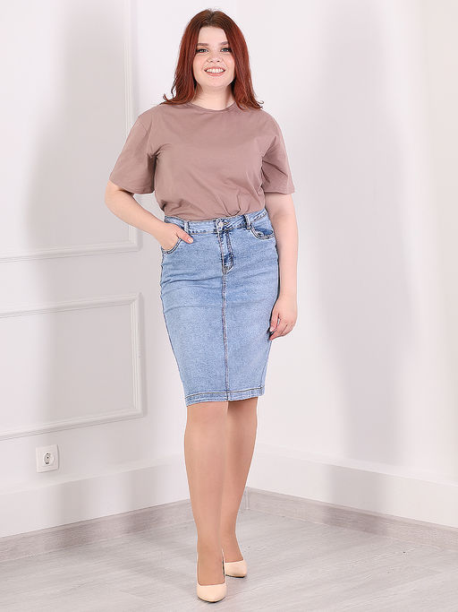 Юбка классическая джинсовая женская - Almond фото 5