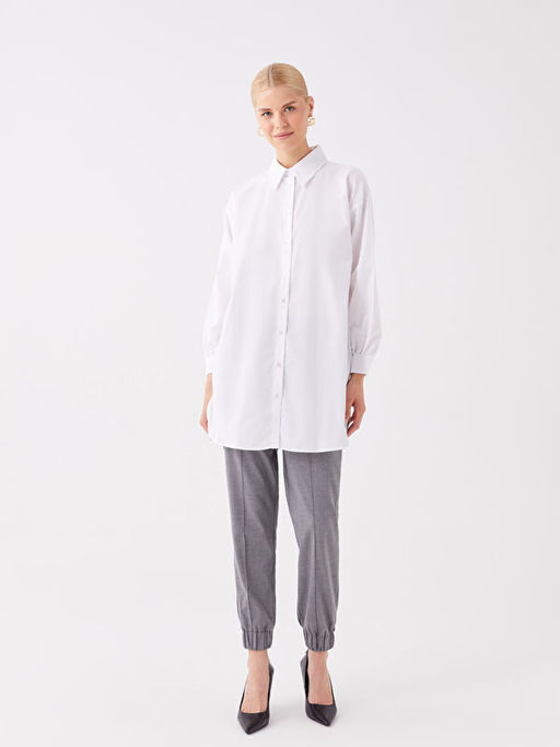 D?z Uzun Kollu Oversize Kad?n G?mlek Tunik