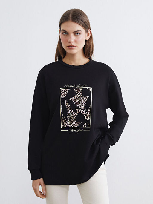 Bask?l? Soft Touch Oversize Kad?n Sweatshirt Tunik