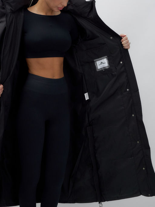 Пальто утепленное стеганное зимнее с капюшоном женское черного цвета 9602Ch - Mtforce фото 14