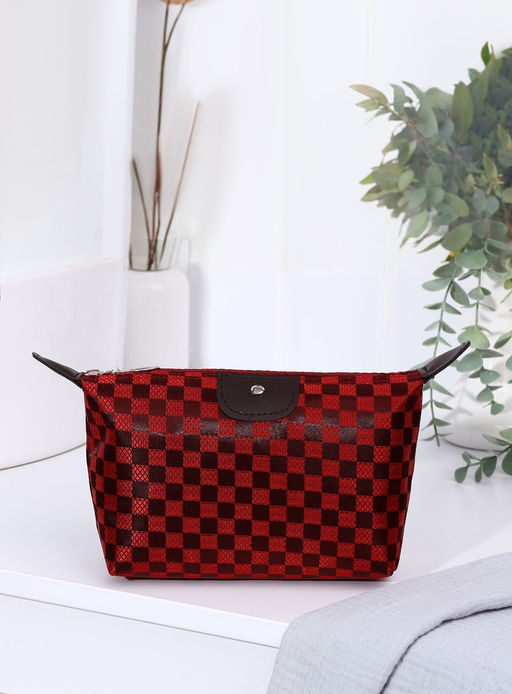 Цена за 2 шт. Косметичка простая на молнии, в клетку, средний размер, бордовая