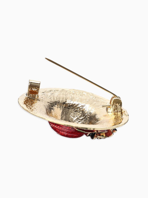 Брошь «Шляпа» с цветком, цветная в черненом золоте