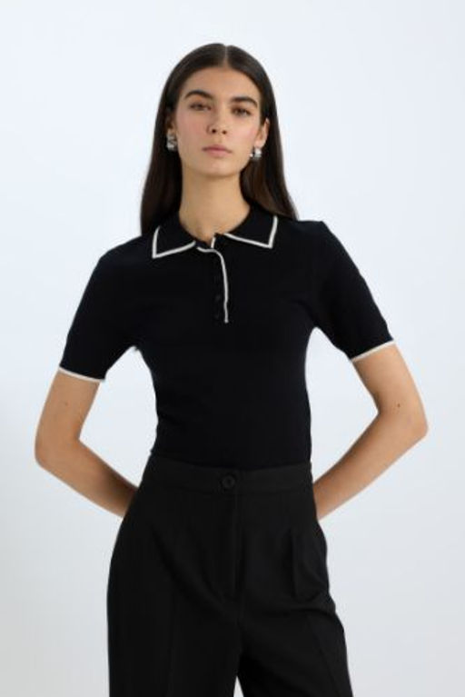 Fitted Polo Yaka K?sa Kollu Triko Tisort