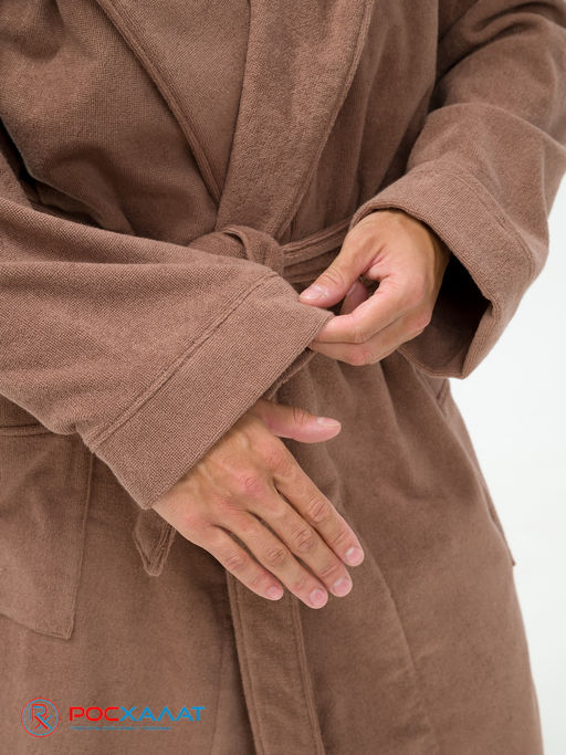 Мужской махровый халат с капюшоном коричневый МЗ-05 (118)