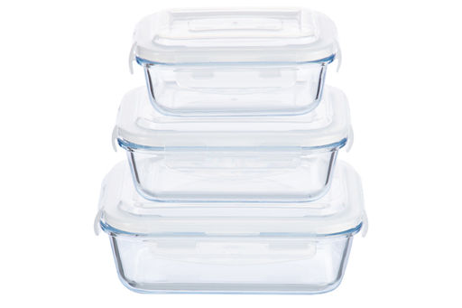 Набор 3 прямоугольных контейнеров 360 мл, 600 мл, 1000 мл с пластик. крышк. с защел., с сил.уплотн Elan Gallery