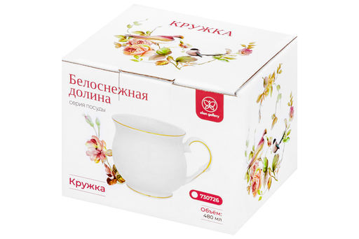 Кружка 480 мл 13,5*10*9 см "Белая с золотом" бочонок NEW BONE CHINA