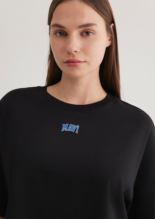 Mavi Logo Bask?l? Siyah Crop Tisort  фото 6