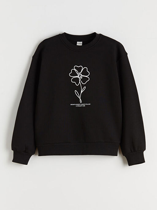 Bisiklet Yaka ?i?ekli K?z ?ocuk Sweatshirt 2li