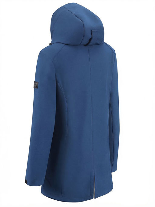 Парка женская софтшелл виндстоппер удлинённая с капюшоном синего цвета 9618_1S