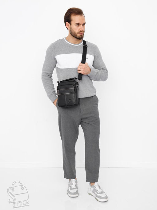 Сумка мужская кожаная 634M black Fuzhiniao в Новосибирске