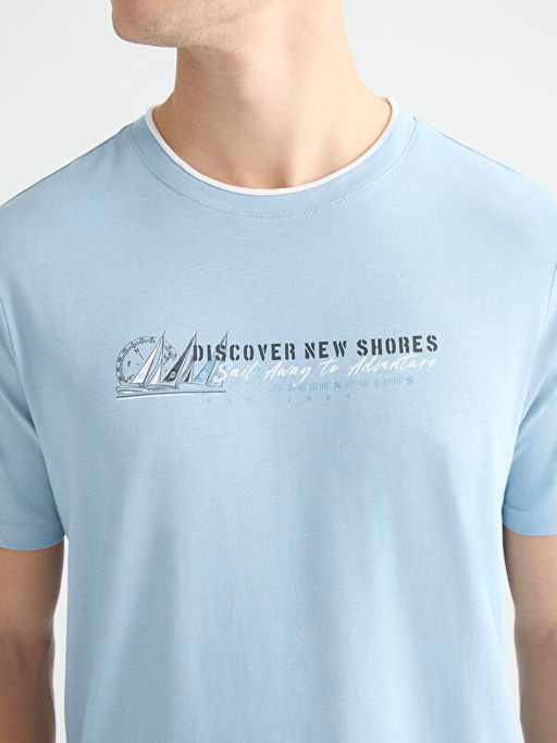 Bisiklet Yaka Bask?l? Penye Erkek Ti??rt