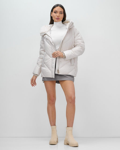 Куртка зимняя женская из овчина стильная и модная бежевого цвета 7348B - Visdeer фото 5