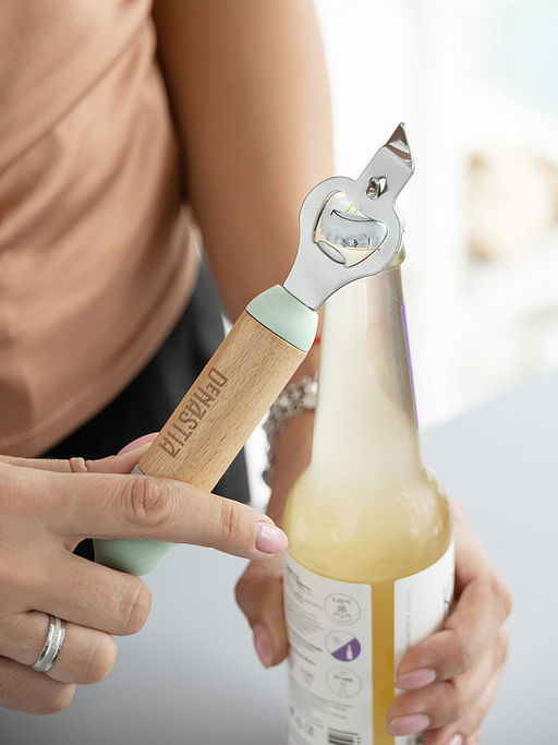 Открывалка для бутылок 20,5x4,2 мятный нержавеющая сталь, бук, ТПР