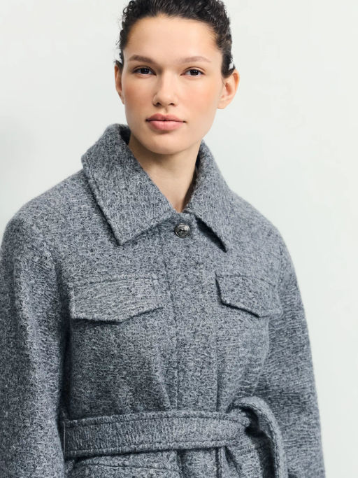 Куртка-рубашка из ткани с ворсом на поясе / Zarina  фото 11