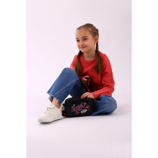 Сумка детская Kiss, искусственная кожа, на ремешке, чёрная, 18х6х11 см - NAZAMOK KIDS фото 9