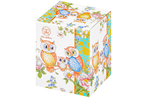 Банка д/хранения 650 мл 10*10*12,5 см "Совушки" с деревянной крышкой с силик.уплотн. NEW BONE CHINA