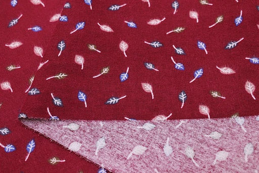 Теплый хлопок Листочки на бордовом, ш.1.47м, хлопок-100%, 150гр/м.кв - Купава фото 5