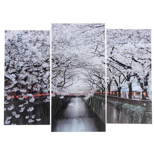 Модульная картина «Цветущие деревья», (2-25×52; 1-30×60) 60×80 см