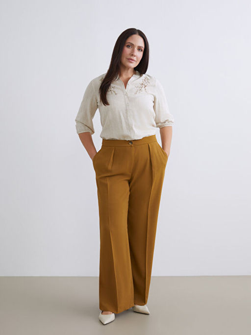 Loose Fit Geni? Pa?a Kad?n Pileli Pantolon