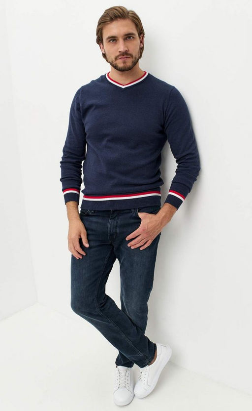 Пуловер однотонный мужской с V-образным вырезом F021-15-0046 blue melange - Fine joyce фото 9