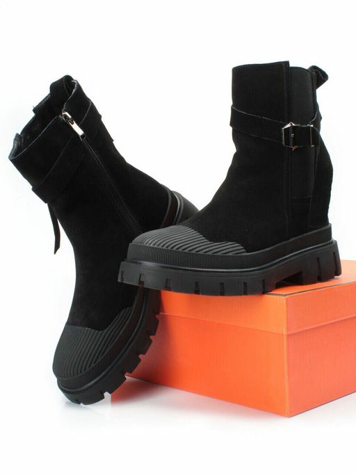 04-296-1M BLACK Ботинки зимние женские (натуральная замша, шерсть)