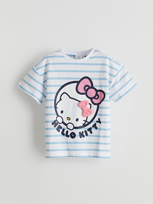 Bisiklet Yaka Hello Kitty Bask?l? K?z ?ocuk Ti??rt